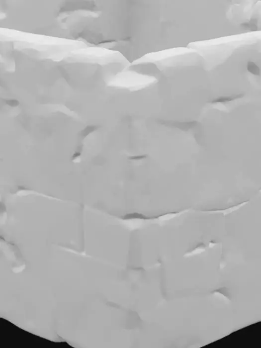 3D model for Stone wall, with purple colored hue, heavily covered in green slime, some skeletons parts mixed in