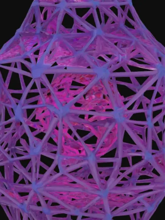 3D model for Subject: Parametric Voronoi lattice platforms made of crystals in the shape of an obtuse triangle

Style: Futuristic organic parametric design

Material: purple, red, and blue shades of crystal structure with integrated LED modules

Details:

A single sweeping arch formed by interlocking Voronoi cells of varying sizes with spiders and jagged sharp details

Subtle beveled edges on each cell for a refined, high-poly look

Warm red LED backlighting embedded within select cells for depth

Smooth transitions between cells, emphasizing structural flow
, #arch#PBR crystal: Fine-grain matte ceramic with slight subsurface scatter

Emissive LEDs: Warm white glow with adjustable intensity and soft falloff

Surface Imperfections: Very light micro-roughness and faint dust accumulation in cell crevices