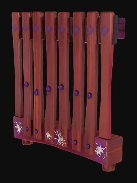 3D model for Drow mushroom Traditional magical Xylophone, 8 bar Notes 11 inch. Thai marimbas, Reddish purple.  Detailed with symbols of spiders
