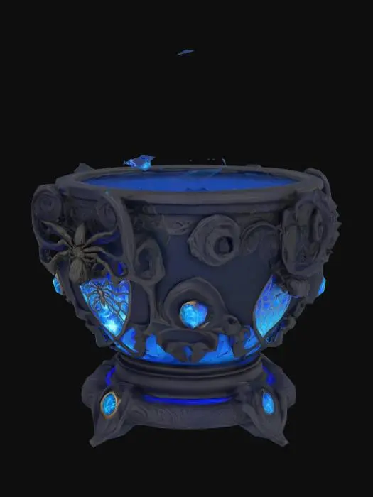 3D model for Magical dark blue Braziers designed for a DROW wizard, has spider motifs in dedication to LOLTH, detailed with magical gems 