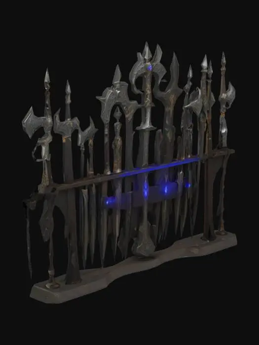 3D model for weapon rack of drow style weapons, swords, axes, halbergs, maces, morningstars