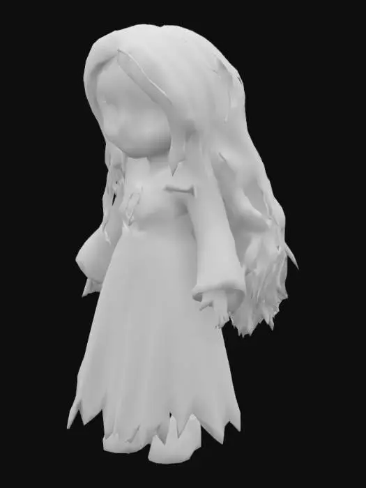 3D model for a plush dolly of a Female DROW cleric of Lolth, for an underdark drow child.