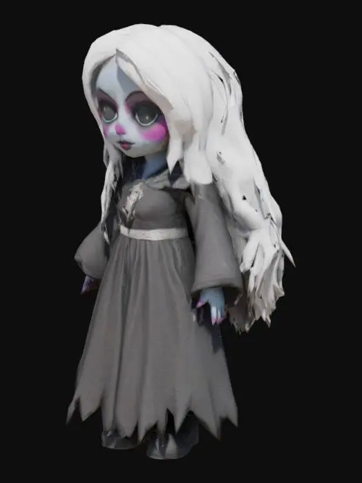 3D model for a plush dolly of a Female DROW cleric of Lolth, for an underdark drow child.