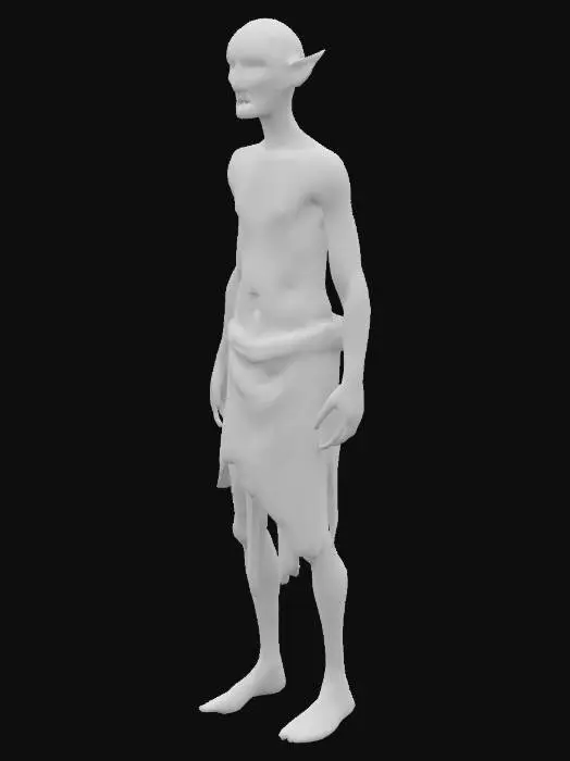 3D model for Emaciated elven slave, wearing rags, with cuts, and bruises all over his body due to being tortured