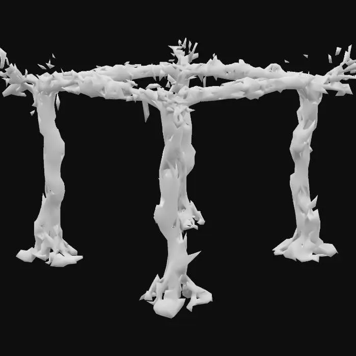 3D model for Design a very biomechanical  DROW style pergola with organic and mechanical elements. Include glowing purple, pink, and blue energy veins, pulsating lights. Add intricate carvings and textures that blend flesh and metal seamlessly all in the shapes of cob webs covering it