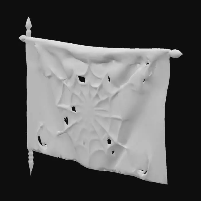 3D model for A DROW elf Medieval sign banner, detailed slightly with magical spiderweb runes