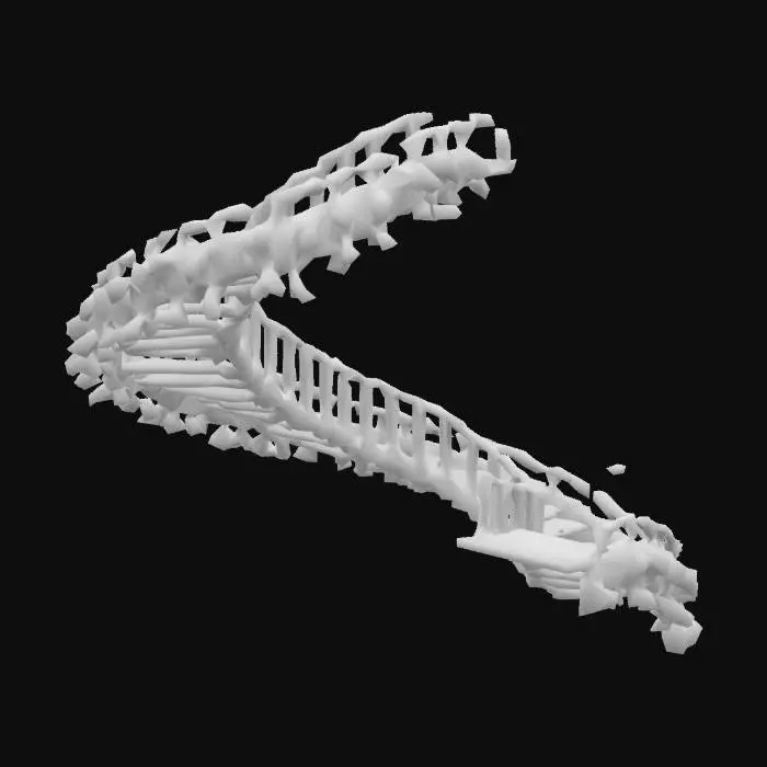 3D model for Design a  biomechanical DROW style Staircase, with organic and mechanical elements. Include glowing purple, pink, and orange energy veins, pulsating lights. Add intricate carvings and textures that blend flesh and metal seamlessly all in the shapes of cob webs covering it