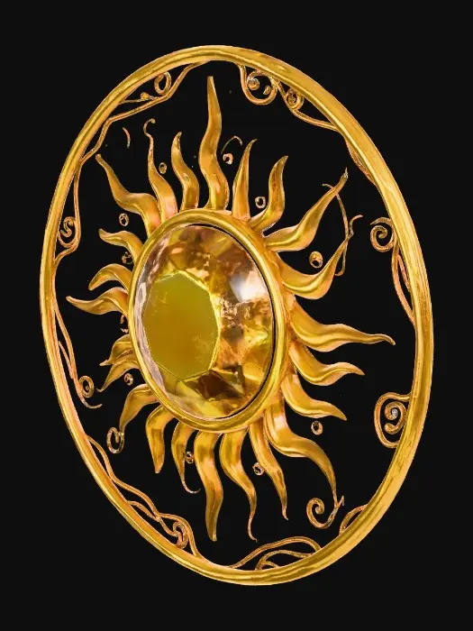 3D model for The Golden One appears as a radiant amulet of pure gold, etched with delicate filigree in the shape of intertwining sunbeams. When worn, it seems to hum softly, resonating with the life force of those around it. In the presence of allies in need, the amulet glows warmly, and tiny motes of golden light drift off its surface, bathing the wearer and their companions in a gentle, reassuring glow. Those touched by its radiance feel their pain ease and their spirits lift, as if the amulet itself channels the benevolence of a celestial patron. The more the wielder heals and protects, the brighter the Golden One shines, reflecting the bond between divine grace and mortal compassion.”