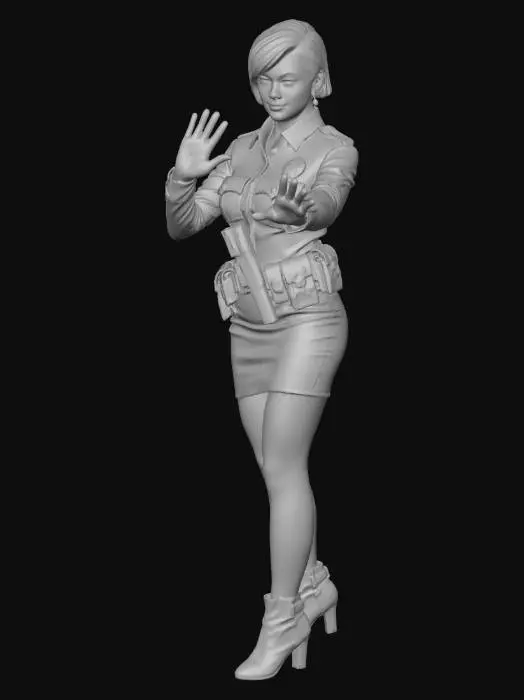 3D model for attractive
strong
police woman 
mini skirt
short hair
with gun in holster
stopping traffic