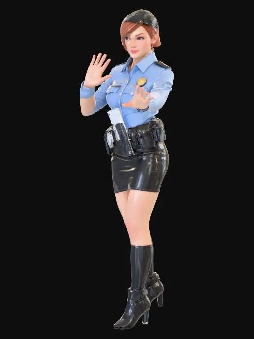 3D model for attractive
strong
police woman 
mini skirt
short hair
with gun in holster
stopping traffic