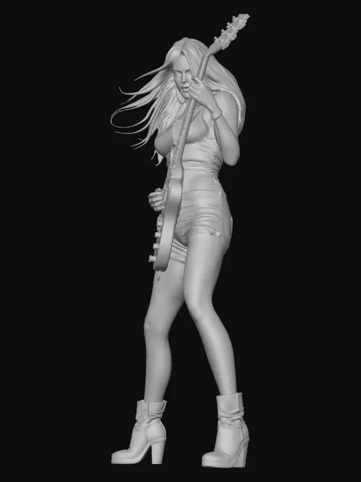 3D model for strong female guitar player
shorts
long hair