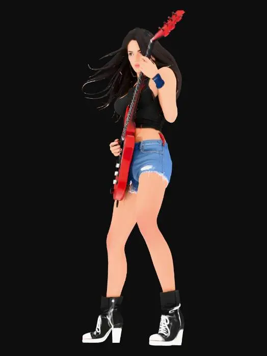 3D model for strong female guitar player
shorts
long hair