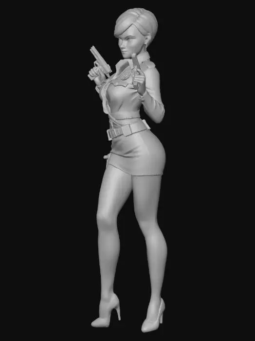 3D model for attractive
strong
police woman 
mini skirt
short hair
with gun in holster
stopping traffic