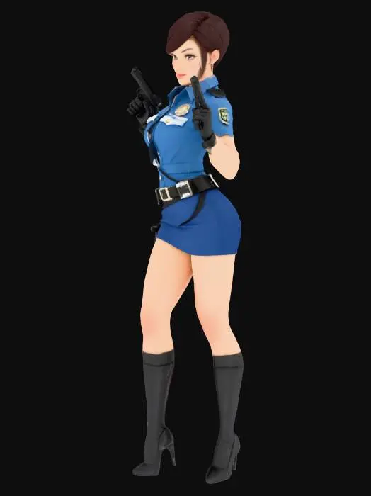 3D model for attractive
strong
police woman 
mini skirt
short hair
with gun in holster
stopping traffic