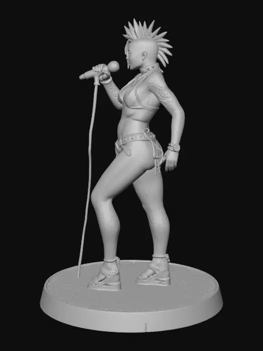 3D model for attractive strong female rock singer in bikini
mohawk hair style
with microphone