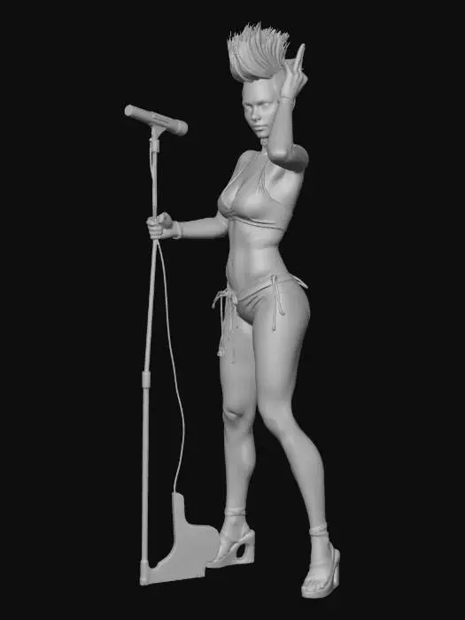 3D model for attractive strong female rock singer in bikini
mohawk hair style
with microphone