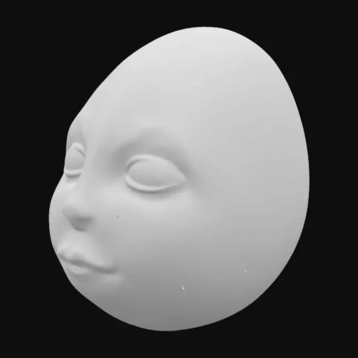 3D model for piccolo oggetto a forma di uovo, colore cremisi. Adornato con un volto simile a quello umano sulla sua superficie, con gli occhi chiusi.