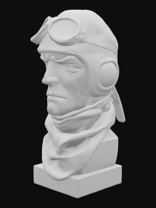 3D model for a stylized world war 1 fighter pilot bust suitable for 3d printing and not needing supports
