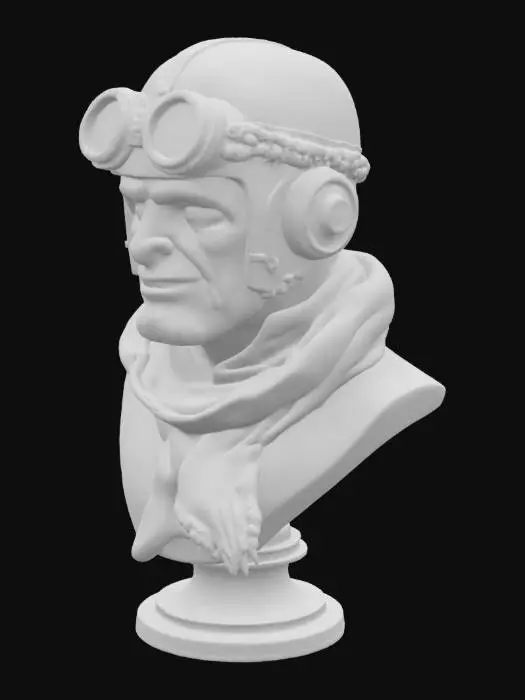 3D model for a stylized world war 1 fighter pilot bust suitable for 3d printing and not needing supports