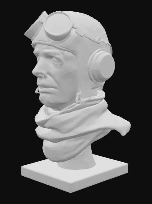 3D model for a stylized world war 1 fighter pilot bust suitable for 3d printing and not needing supports.  Make the bottom flat and horizontal without a pedestal.
