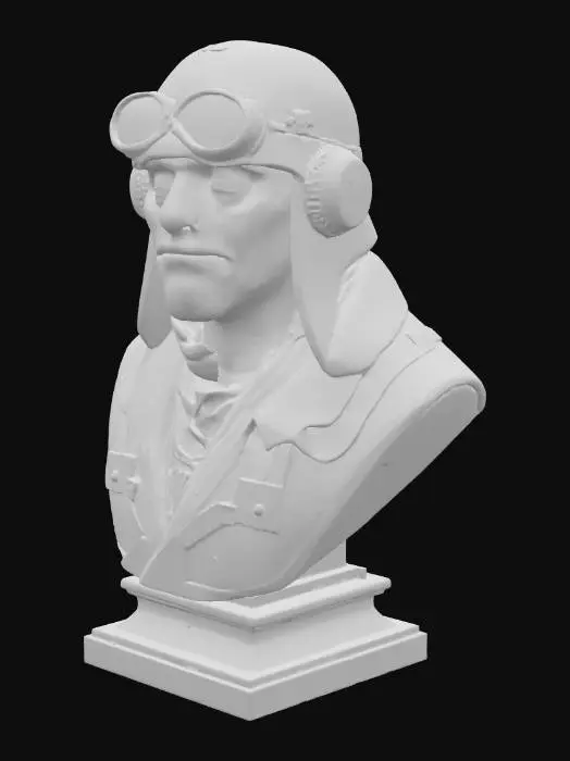 3D model for a stylized world war 1 fighter pilot bust suitable for 3d printing and not needing supports.  Make the bottom flat and horizontal without a pedestal.
