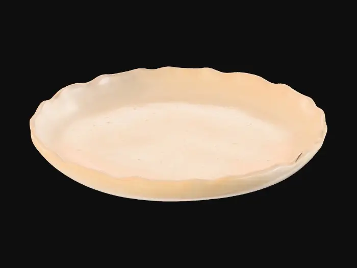 3D model for Uno svuota tasche da ingresso con bordo rialzato e sagoma ovale, colore argilla chiara, stile artigianale moderno, vista frontale, sfondo grigio perla.