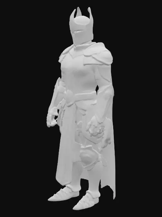 3D model for HAIL, BRANDON HINES, KING SENTINEL—MASTER OF THE STRATEGIC ASCENSION! An ornate, ceremonial knight in gilded armor, rich with intricate details. The armor possesses a warm, aged gold patina, with sections of polished brass showing through. Delicate filigree patterns and engraved heraldry adorn the chest plate and helmet, adding a refined texture. The surfaces vary from smooth and lustrous to slightly raised and textured with the carvings. The form is elegant and regal, suggesting prestige rather than brute force.