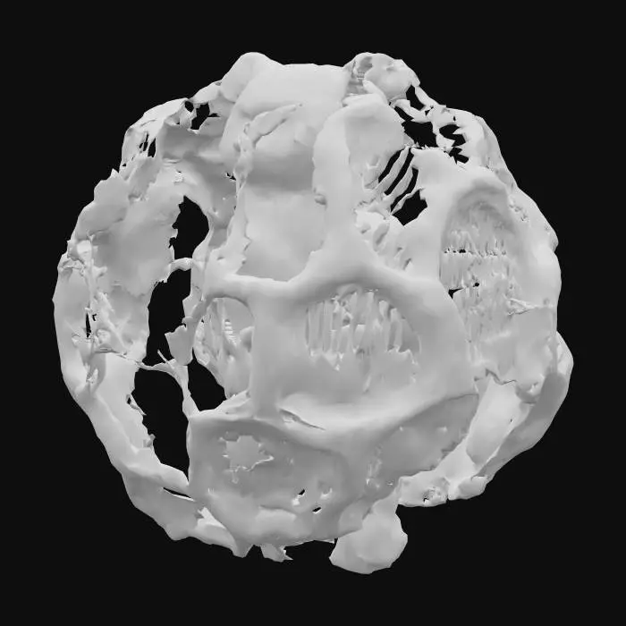 3D model for Create a hyper-detailed, futuristic 3D model of a neural-adaptive magnetic swarm companion robot, inspired by next-generation Chinese technology assembled in Shenzhen. The robot is a sleek, modular sphere (10 cm diameter) composed of hundreds of magnetically anisotropic microbots, each with a glossy, bioluminescent mycelial skin that pulses with living light in neon blue and violet hues,  The swarm dynamically self-assembles into a humanoid form under a rotating magnetic field, showcasing intricate, interlocking patterns with programmable magnetic domains The design integrates a holographic HUD displaying real-time EEG waveforms, powered by Intel  neuromorphic chips, and a nano-scale 4D-printed chassis  blends neo-futuristic luxury (Chrome Hearts-inspired) ,  high-tech Shenzhen