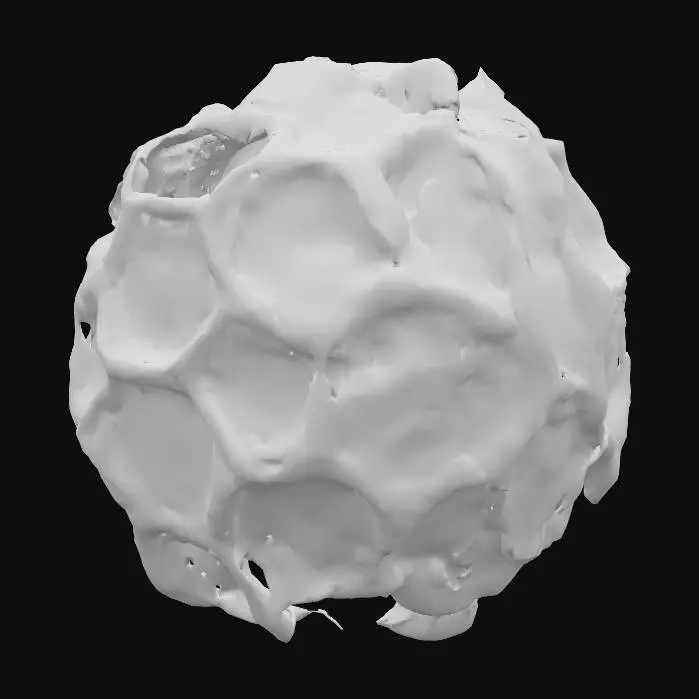 3D model for Create a hyper-detailed, futuristic 3D model of a neural-adaptive magnetic swarm companion robot, inspired by next-generation Chinese technology assembled in Shenzhen. The robot is a sleek, modular sphere (10 cm diameter) composed of hundreds of magnetically anisotropic microbots, each with a glossy, bioluminescent mycelial skin that pulses with living light in neon blue and violet hues,  The swarm dynamically self-assembles into a humanoid form under a rotating magnetic field, showcasing intricate, interlocking patterns with programmable magnetic domains The design integrates a holographic HUD displaying real-time EEG waveforms, powered by Intel  neuromorphic chips, and a nano-scale 4D-printed chassis  blends neo-futuristic luxury (Chrome Hearts-inspired) ,  high-tech Shenzhen