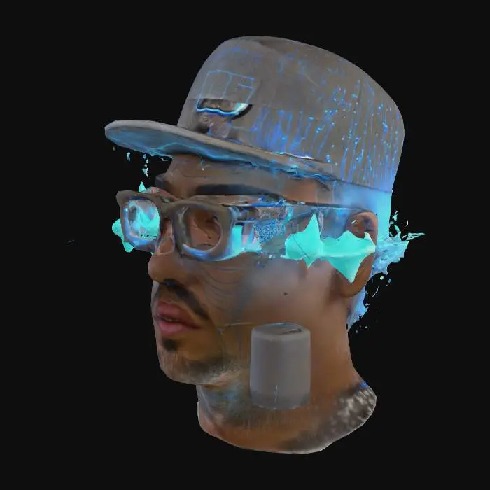 3D model for Scene 2 (Duration: 3.8 seconds)

Script: Focus manifests. Reality responds.
Asset (Video) (Quality: Standard): Close-up shot of the same person's face showing intense focus and concentration. Their eyes are slightly closed in deep concentration. Sophisticated neural signal overlay graphics appear showing real-time brain activity with a prominent 'Focus State: 90%' metric display in sleek, futuristic UI design. The neural visualization intensifies with electric blue energy patterns. Cut to the Sonos speaker in the background as music begins to play instantly, with sound waves visualized in the air. The magic moment of thought-to-reality control is captured with cinematic precision.