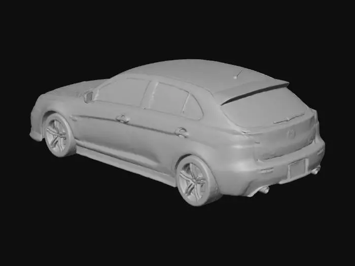 3D model for Generate a high-resolution STL file for a 3D printable model of a Mitsubishi Lancer Sportback The design must be an accurate replica of the OEM model, with focus on these 
Scale: Preferred scale is 1:24 or 1:18.
Color/Finish Intent: Metallic Graphite (for visual reference, suggesting a smooth, satin-like finish in the model's geometry). Standard Sportback body kit
OEM five twin-spoke wheels.
Shark fin antenna on the roof.
Accurate door seams, window frames, and panel lines.
Simulated clear/translucent geometry for headlights and taillights.
Print Optimization:
Wall thickness optimized for standard resin or FDM printing
Interior can be solid or simplified to save material, ensuring the window contours are sharp.