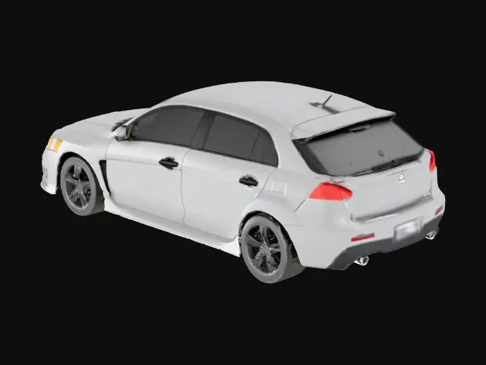 3D model for Generate a high-resolution STL file for a 3D printable model of a Mitsubishi Lancer Sportback The design must be an accurate replica of the OEM model, with focus on these 
Scale: Preferred scale is 1:24 or 1:18.
Color/Finish Intent: Metallic Graphite (for visual reference, suggesting a smooth, satin-like finish in the model's geometry). Standard Sportback body kit
OEM five twin-spoke wheels.
Shark fin antenna on the roof.
Accurate door seams, window frames, and panel lines.
Simulated clear/translucent geometry for headlights and taillights.
Print Optimization:
Wall thickness optimized for standard resin or FDM printing
Interior can be solid or simplified to save material, ensuring the window contours are sharp.