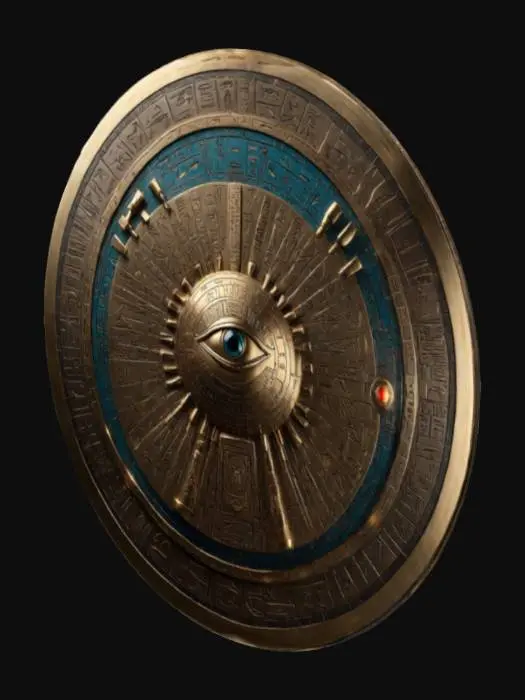 3D model for Un escudo ovalado inspirado en el Antiguo Egipto que combine jeroglíficos con tecnología moderna, #ChronoForgeWeapon#