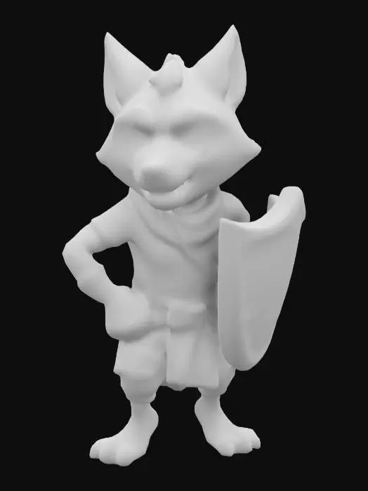 3D model for Cartoon humanoid grey wolf one hand triangle shield