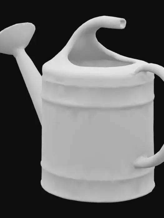 3D model for Details/Description: A functional, gray watering can with no lid. It has a smooth body and a spout with a round hole instead of a rose.
Materials & Textures: Matte gray galvanized metal with translucent animated water