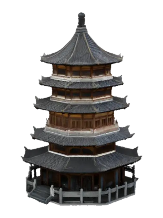 A detailed 3D rendering of Leifeng Pagoda, the famous historic Buddhist tower in… 3D model, vytvořený pomocí AI