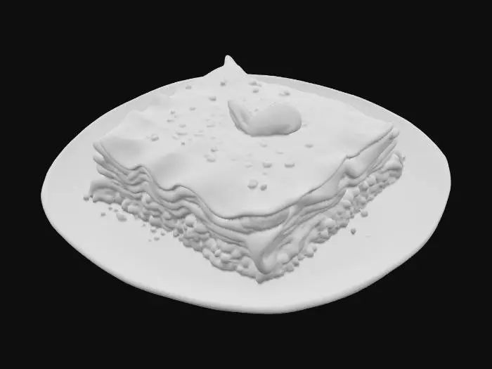 3D model for Large plate of steaming hot lasagna sitting on a large farm kitchen table