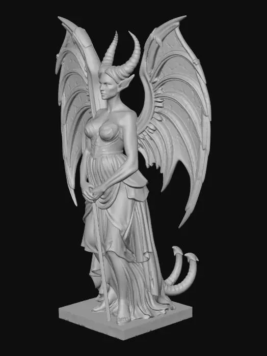 3D model for A weathered ornate Gothic feminine gargoyle made out of solid grey stone. Sinister but timeless beauty.