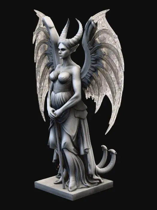 3D model for A weathered ornate Gothic feminine gargoyle made out of solid grey stone. Sinister but timeless beauty.