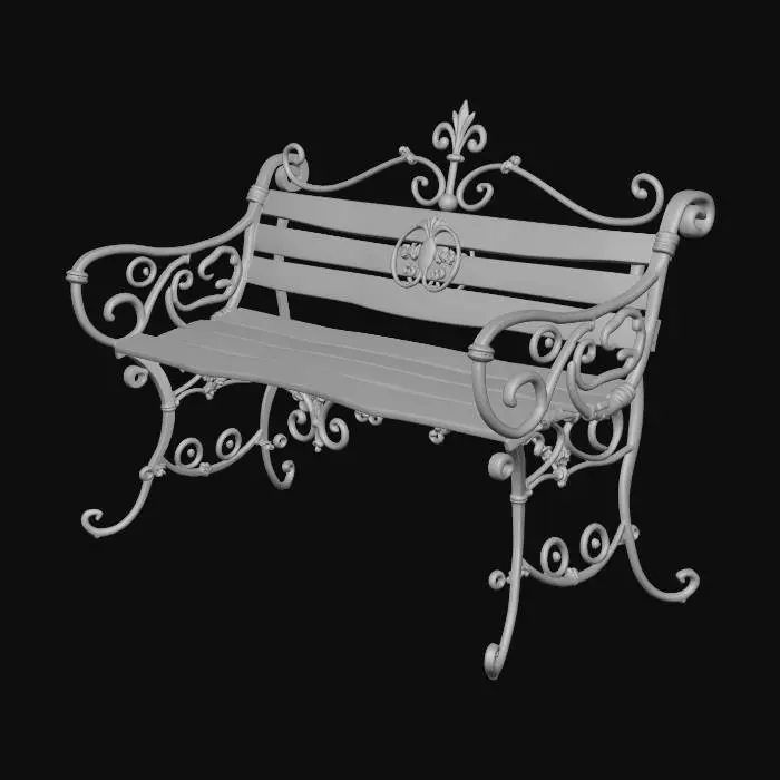 3D model for An ornate Victorian-era bark bench made out of wrought iron and weathered wood.