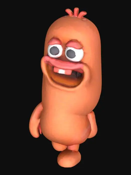 3D model for воксельная кусок колбасы с глазами руками ногами и большими губами