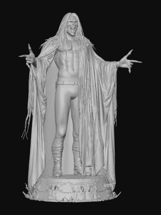 3D model for A medium poly medieval grunt vampire in a menacing T-pose. The character is gaunt and hunched, with decaying pale skin and subtle skeletal definition. It wears short, tattered clothing in dark brown and muted crimson — strictly no hood, cape, cloak, robe, or long sleeves. The outfit should be fitted and ragged, with exposed arms and legs, resembling scavenged armor or torn tunic and trousers. Sharp, angular facets define its form, with prominent fangs, glowing red eyes, and coarse fabric textures that emphasize its undead, vampiric nature.