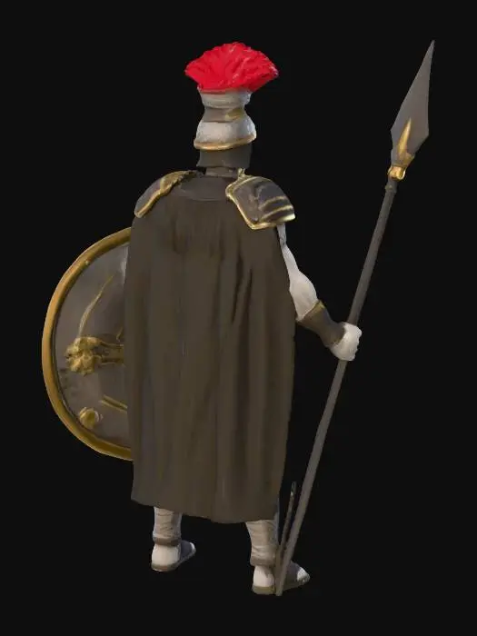 3D model for Hoplite ,warrior, full body, 3d, solid colors, low poly, A-pose, fortnite, wearing traditional outfit, wearing white, black and gold, Ultra Realistic, Game Assets