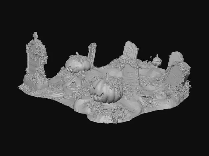 3D model for A dim, foggy autumn forest with an ancient, moss-covered cemetery, illuminated by giant Jack-o'-lanterns., #Halloween2025#