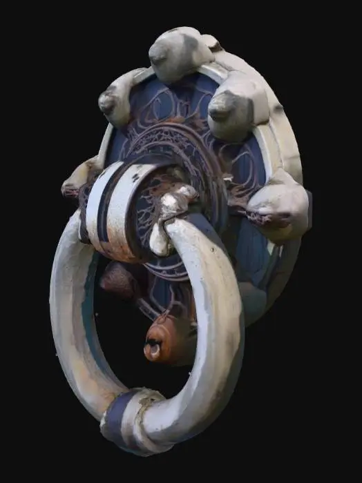 3D model for An old, cast-iron gate completely covered in cobwebs, with a rusty knocker in the center., #Halloween2025#