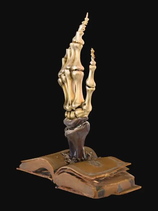 3D model for A slender, bony skeleton hand, as if bursting from an old book, for a desktop decoration., #Halloween2025#