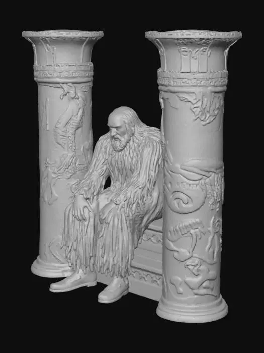 3D model for Man in Black Robes Sitting by Decorated Columns