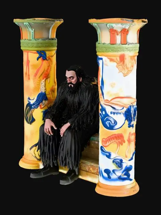 3D model for Man in Black Robes Sitting by Decorated Columns