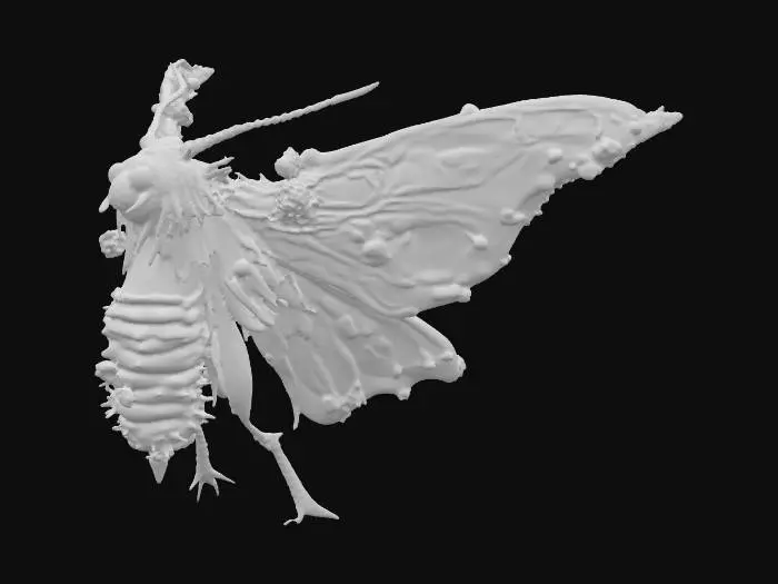 3D model for a large moth with zombie parasite infestation and fungal growth 