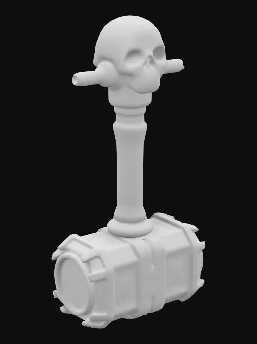 3D model for Mjolnir hammer but in cyberpunk style. Red lighting. Have a little skull on top. 